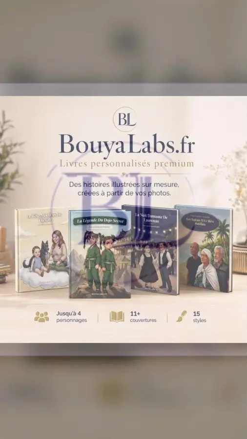 Apercu de la video promo BouyaLabs avec de vrais livres personnalises